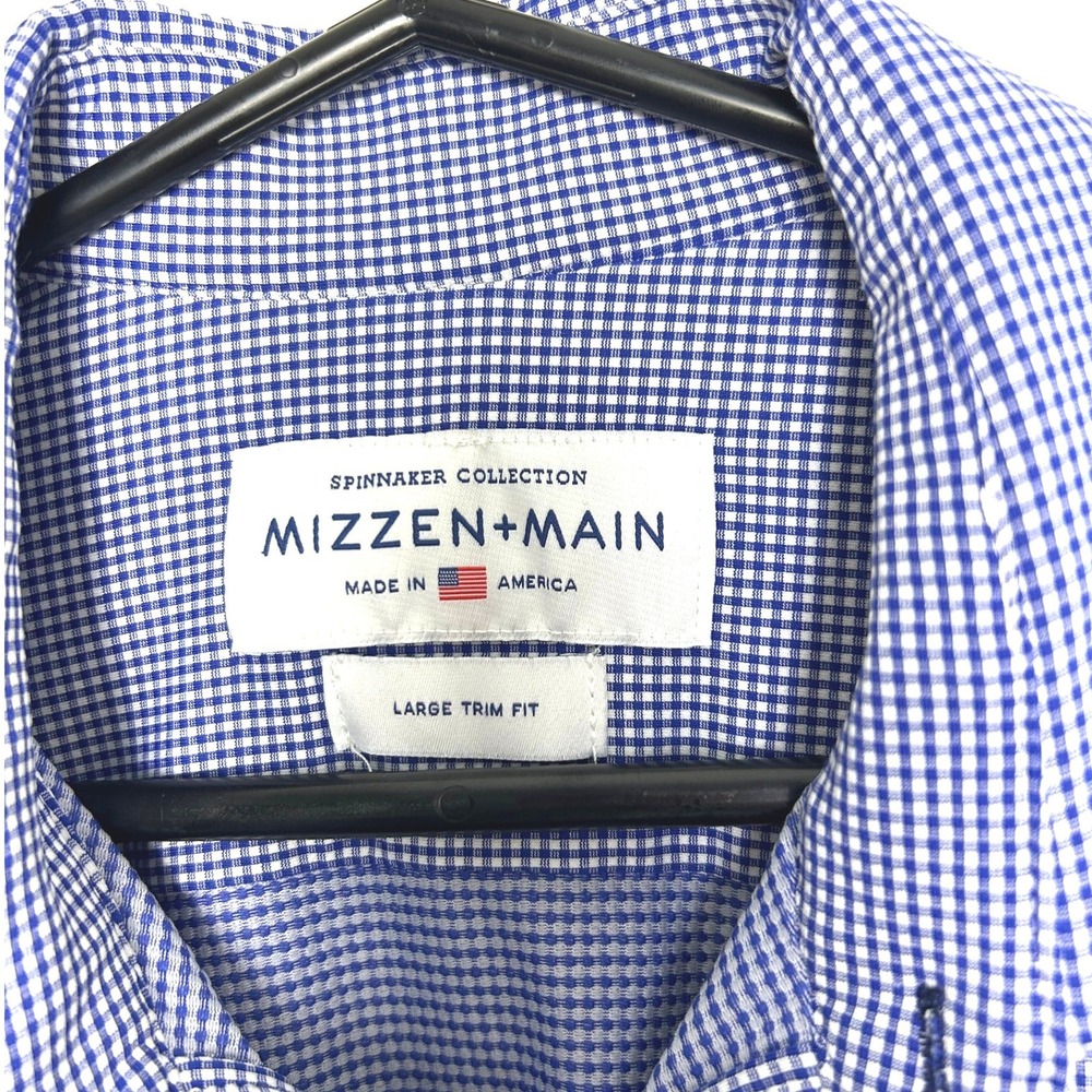 Mizzen+Main Button Down Mens L Blue Gingham Spinnaker‎ Trim Fit Performance - Picture 3 of 8